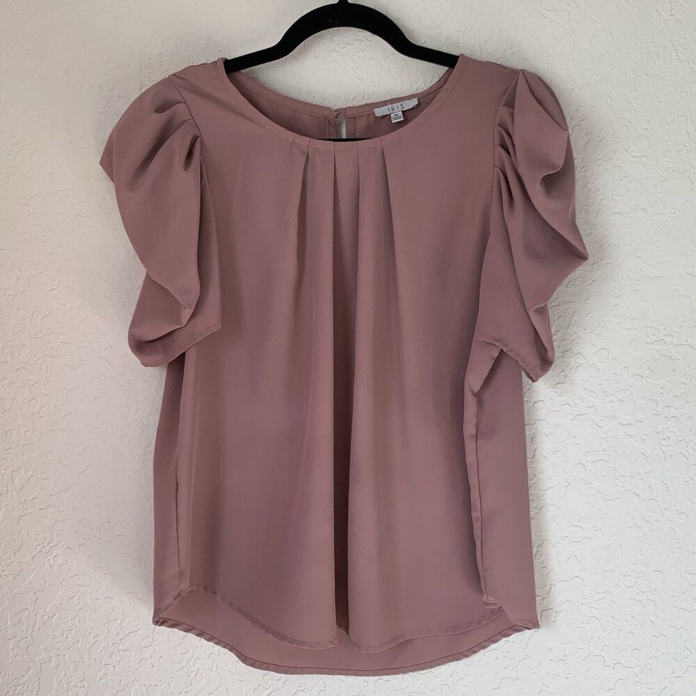 Iris Blouse Women M‎ Pink Puff Sleeve Feminine Office Workwear Career Coquette